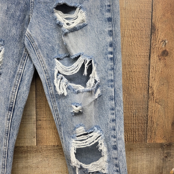 Kancan Acid Wash Distressed Ankle Side Slit High Rise Jeans Raw Hem Size 3 New - Picture 7 of 10